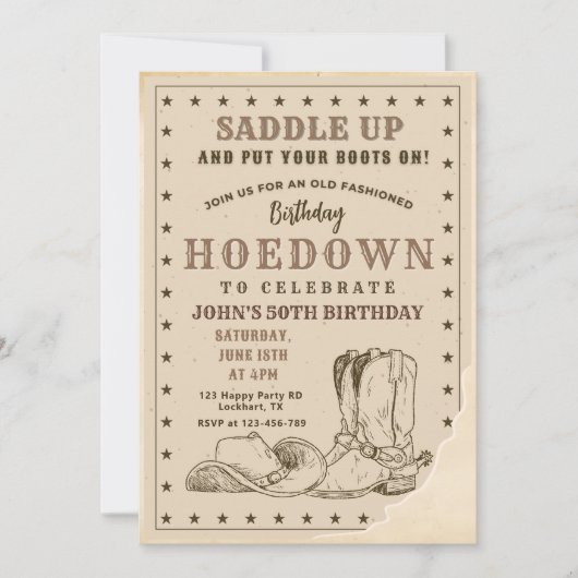 Verjaardagsfeest Hoedown, Cowboy Verjaardag Kaart (Voorkant)