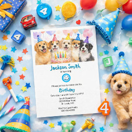 Verjaardagsfeest Honden Aquarel Jongens Kaart
