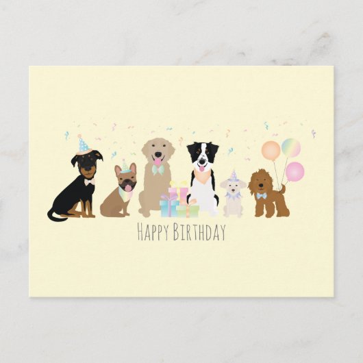 Verjaardagsfeest Honden Geel Briefkaart (Voorkant)