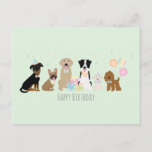 Verjaardagsfeest Honden Groen Briefkaart (Voorkant)