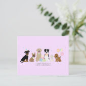 Verjaardagsfeest Honden Paars Briefkaart (Staand voorkant)