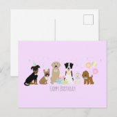 Verjaardagsfeest Honden Paars Briefkaart (Voorkant / Achterkant)