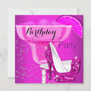 Verjaardagsfeest Hot Pink Cocktail Hoge Hakken Kaart