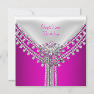 Verjaardagsfeest Hot Pink Witte Diamant Sieraad Kaart