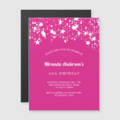 Verjaardagsfeest hot roze witte sterren meisje lux magnetische uitnodiging (Voorkant / Achterkant)