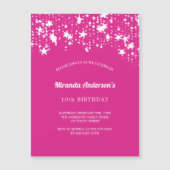Verjaardagsfeest hot roze witte sterren meisje lux magnetische uitnodiging (Voorkant)