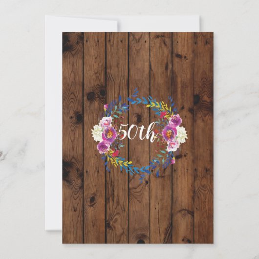 Verjaardagsfeest Hout Roze Bloemen Krans Uitnodige Kaart (Achterkant)