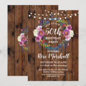 Verjaardagsfeest Hout Roze Bloemen Krans Uitnodige Kaart (Voorkant / Achterkant)
