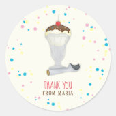 Verjaardagsfeest Ice Cream Sundae Dank u Ronde Sticker (Voorkant)