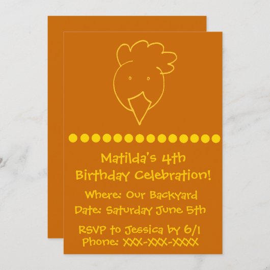 Verjaardagsfeest in de achtertuin van kip kaart (Voorkant / Achterkant)