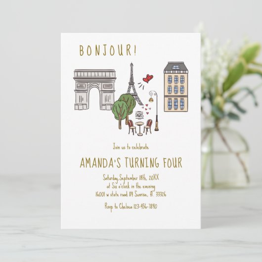 Verjaardagsfeest in het Franse Parijse café Kaart (Staand voorkant)