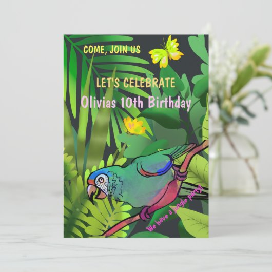 Verjaardagsfeest in het oerwoud kaart (Staand voorkant)