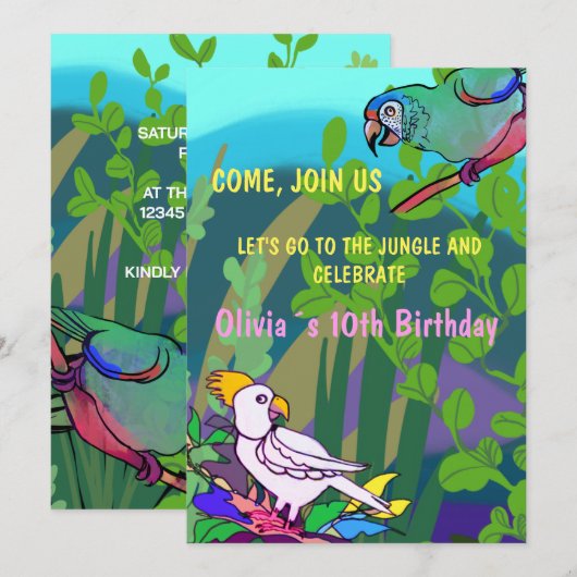 Verjaardagsfeest in het oerwoud kaart (Voorkant / Achterkant)