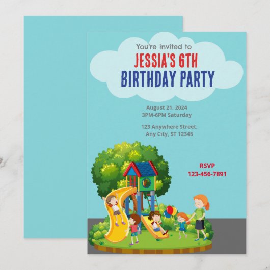 Verjaardagsfeest in het park kaart (Voorkant / Achterkant)