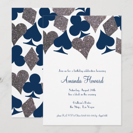 Verjaardagsfeest in Vegas Navy Blauwe Nep Glitters Kaart (Voorkant / Achterkant)