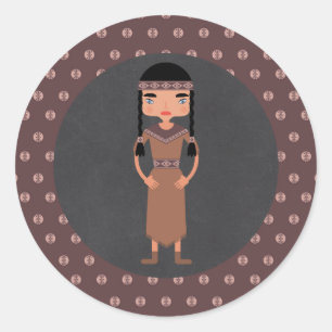 Verjaardagsfeest Indiaans Amerikaans Meisje Ronde Sticker