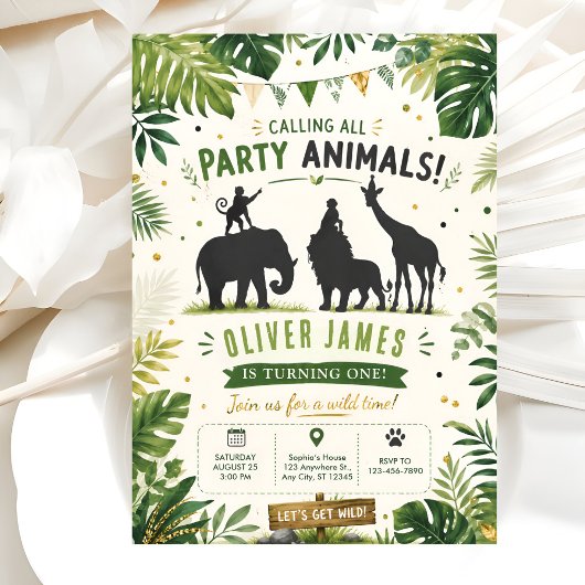 Verjaardagsfeest Jungle Wild One Kaart
