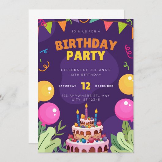 verjaardagsfeest kaart (Voorkant / Achterkant)