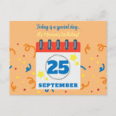 Verjaardagsfeest Kalenderpagina 25 september Briefkaart (Voorkant)
