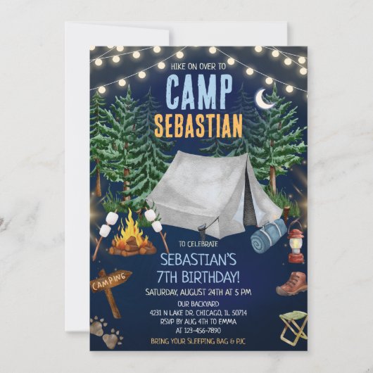 Verjaardagsfeest kamperen buiten kaart (Voorkant)