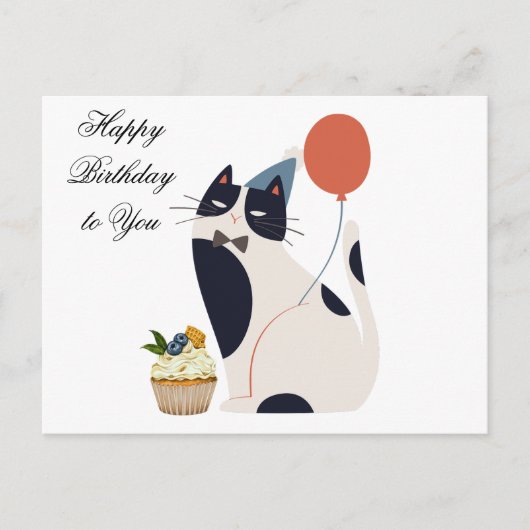 Verjaardagsfeest Kat met Cupcake Briefkaart (Voorkant)