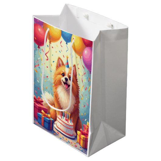 Verjaardagsfeest Keeshond Medium Cadeauzakje (Voorkant Gekanteld)