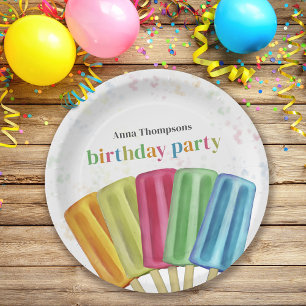 Verjaardagsfeest Kleurrijke Popsicles Papieren Bordje