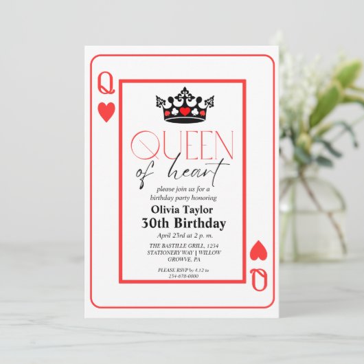 Verjaardagsfeest Koningin van het Hart Kaart (Staand voorkant)
