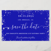 Verjaardagsfeest koninklijk blauw zilver save date (Voorkant)