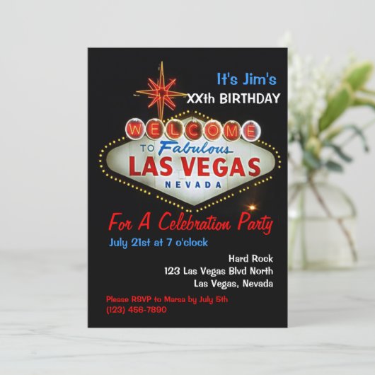 Verjaardagsfeest Las Vegas Feestuitnodigingen Kaart (Staand voorkant)