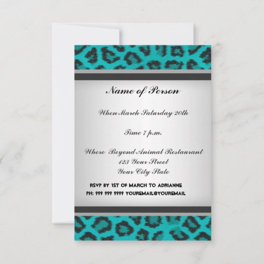 Verjaardagsfeest Leopard Fur Blauwgroen Kaart (Achterkant)