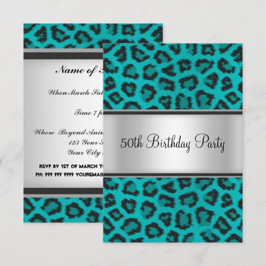 Verjaardagsfeest Leopard Fur Blauwgroen Kaart (Voorkant / Achterkant)