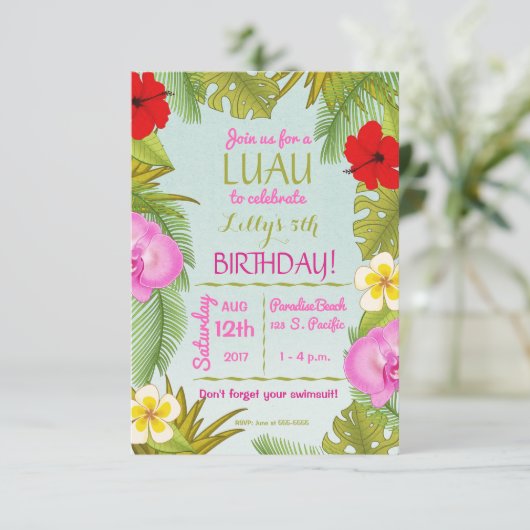 Verjaardagsfeest Luau Kaart (Staand voorkant)