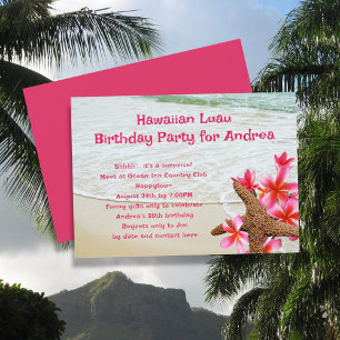 Verjaardagsfeest Luau Roze Frangipani Zeester Uitn Kaart