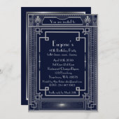 Verjaardagsfeest man, zilveren Gatsby stijl, marin Kaart (Voorkant / Achterkant)