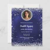 Verjaardagsfeest marine blauw diamant foto uitnodi (Voorkant)