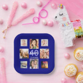 Verjaardagsfeest marine blauw foto collage vrouw papieren bordje (Feest)