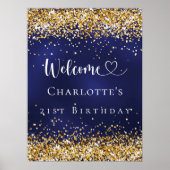 Verjaardagsfeest marine blauw goud welkom poster (Voorkant)