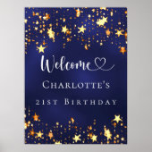 Verjaardagsfeest marineblauw gouden sterren welkom poster (Voorkant)
