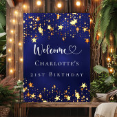 Verjaardagsfeest marineblauw gouden sterren welkom poster
