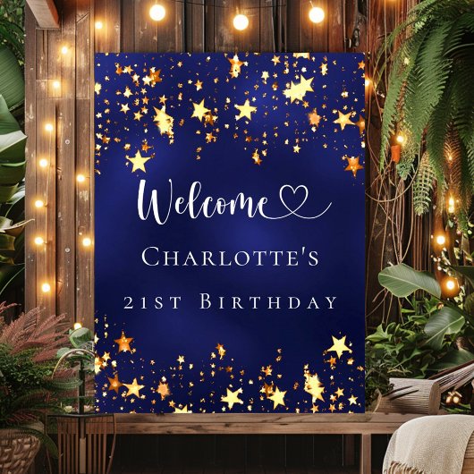 Verjaardagsfeest marineblauw gouden sterren welkom poster