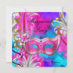 Verjaardagsfeest Maskerade Feest Teal Paars Roze Kaart
