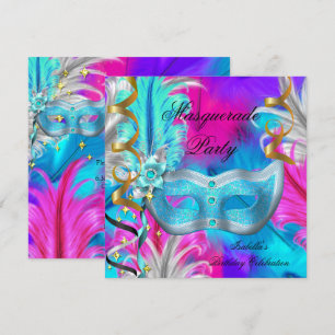 Verjaardagsfeest Maskerade Party Turquoise Masker Kaart