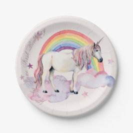 Verjaardagsfeest Meisje Regenboog Ballonnen Eenhoo Papieren Bordje