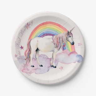 Verjaardagsfeest Meisje Regenboog Ballonnen Eenhoo Papieren Bordje