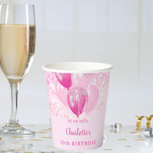 Verjaardagsfeest meisje roze glitter ballonnen papieren bekers