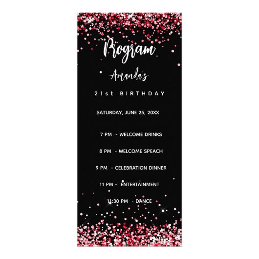 Verjaardagsfeest Menu Programma zwart rood (Voorkant)