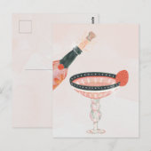 Verjaardagsfeest met antieke champagneglas en fles briefkaart (Voorkant / Achterkant)