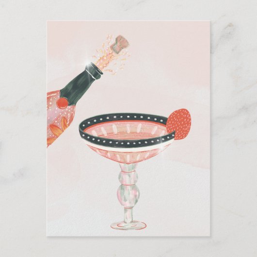 Verjaardagsfeest met antieke champagneglas en fles briefkaart (Voorkant)