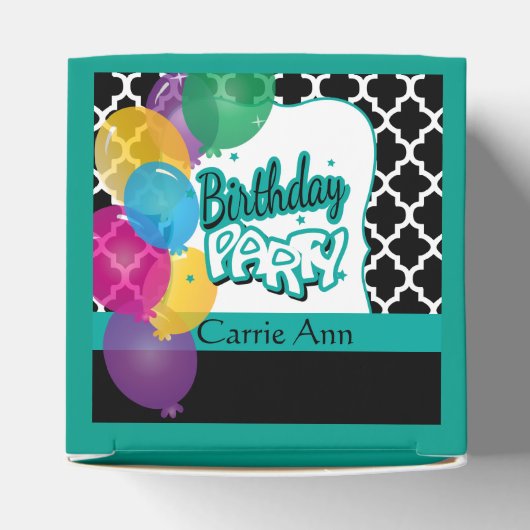 Verjaardagsfeest met ballonnen in Blauwgroen Bedankdoosjes (Bovenkant)